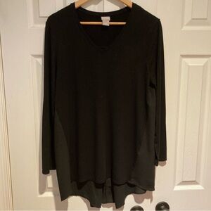 Chico's 1 Women’s Black Long Sleeve Multi Fabric V-Neck Tunic Top Size M